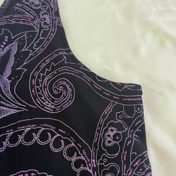 Y2K 2000s Black Purple Sparkly Paisley Stretch Tank Top L/XL Whimsygoth Fairy - Picture 5 of 7